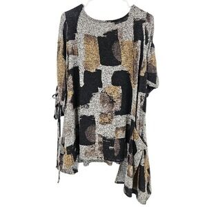 IC by Connie K Women's Tunic Sweater Gray Abstract Print Lagenlook Top Size XL